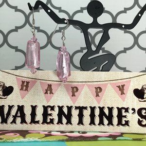 925 Sterling Pink Foil Glass Bead Earrings